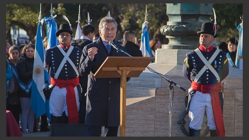 Macri dando su discurso en el Día de la Bandera. 