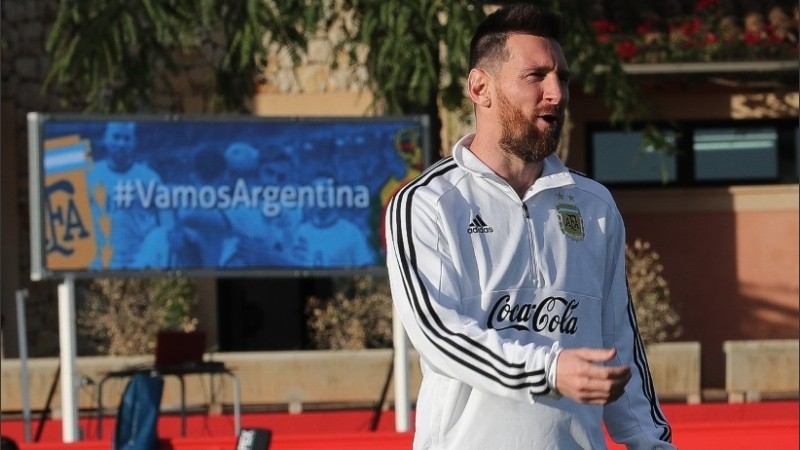Messi en el entrenamiento en España.