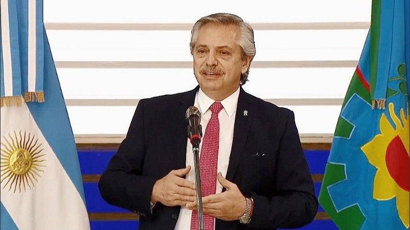 El presidente Alberto Fernández en su actividad de este martes. 