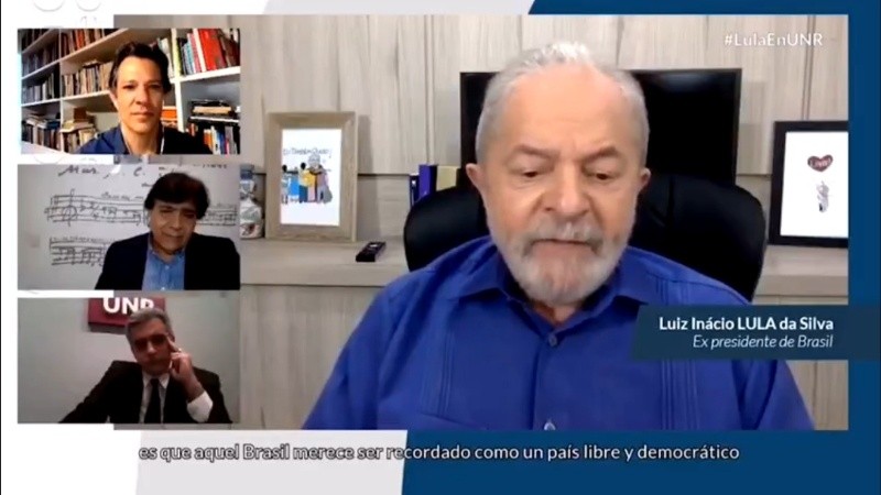 Lula con Haddad, Romero y Bartolacci durante el diálogo virtual.