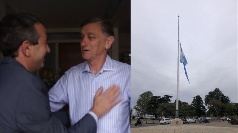 La bandera argentina en el Monumento luce a media asta.