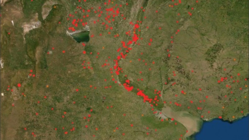 El mapa satelital de los incendios forestales.