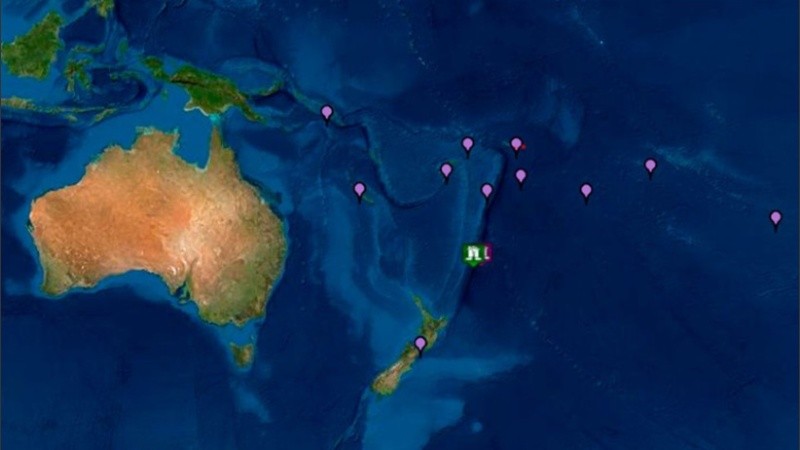 El epicentro del sismo marcado con verde en este mapa del Centro de Alertas de Tsunamis del Pacífico.