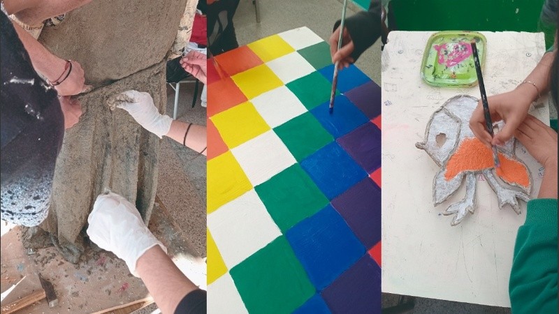 Algunas de las actividades artísticas que realizan los alumnos del secundario Madres de Plaza 25 de Mayo en barrio Triángulo.